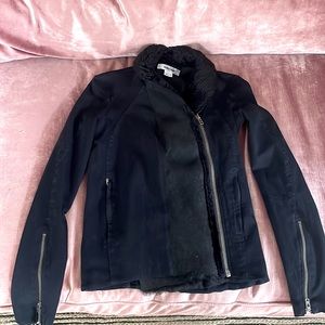 Helmut Lang leather fur suede cropped moto jacket